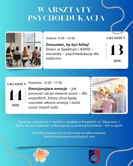Zaproszenie na bezpłatne warsztaty psychoedukacyjne – 13–14 grudnia 2025 r.